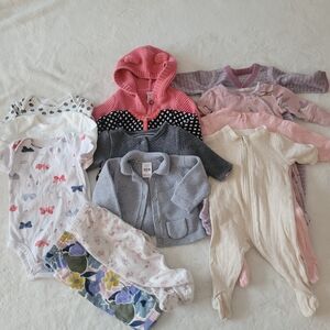 0-3M Baby Girl Assorted Clothes One Piece Pajama Sleepers Cardigans Bodysuits
